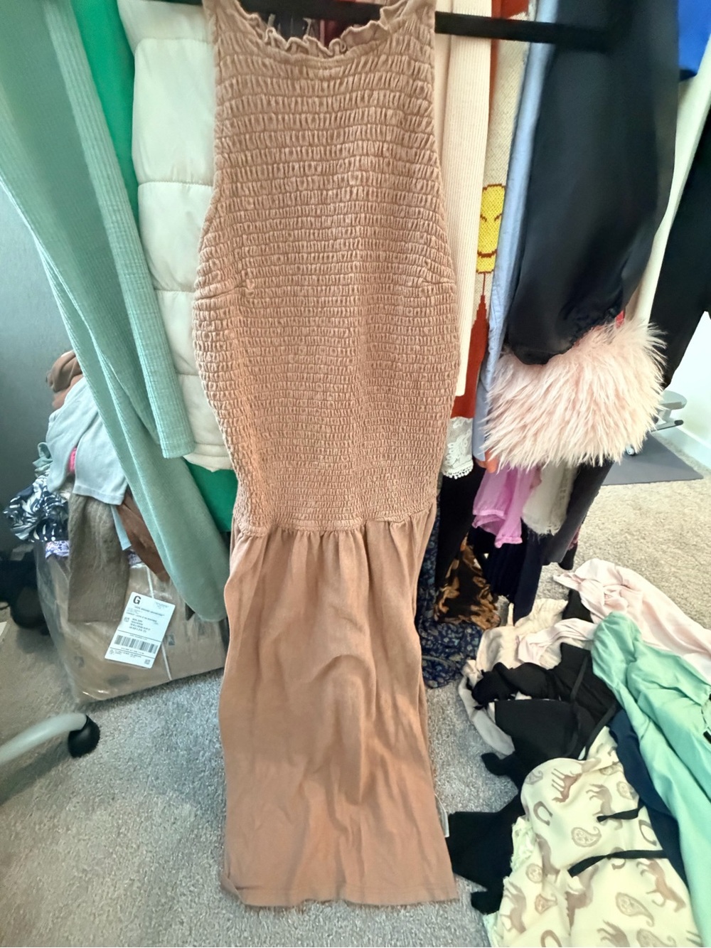 Sleeveless Smocked Maxi Dress in Dusty Taupe